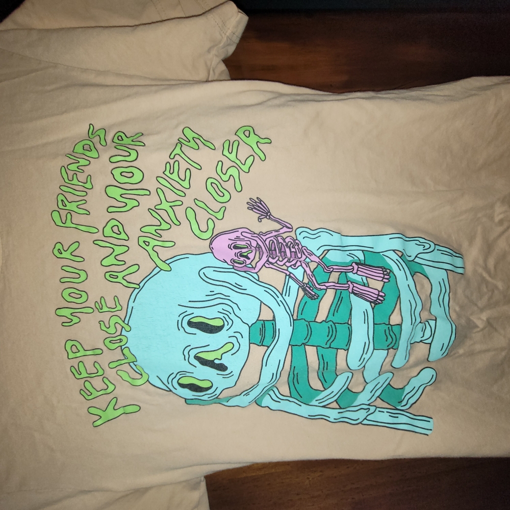 Beige Graphic Tee with Skeleton Design - Picture 2 of 3